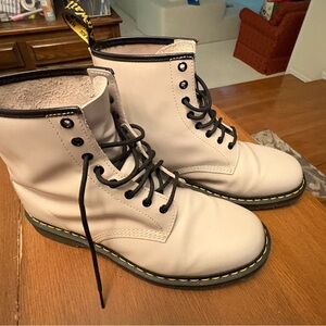Dr. Martens Cream Leather 8-Eye Lace-Up Boots with Black Trim